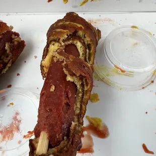 Re-dipped burnt corn dog