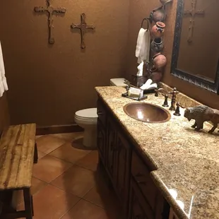 Santa Fe suite. Bathroom has an elegant feel w/o pretension. Had nice rustic touches that add just a bit of the "Santa Fe" feel.