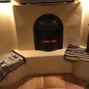 Santa Fe suite. While the hearth is fake it does provide pleasant ambience with a fire-like feel without the added heat.