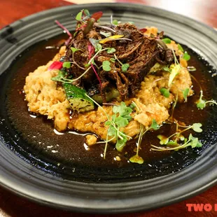 Root Beer Braised Short Rib with Yams and Zucchini