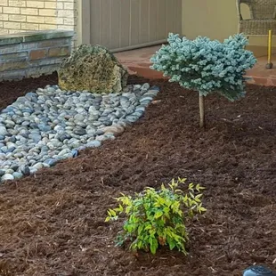 This was a grass area where we excavated the old grass and replced with cobblestone, edging, and some fabulous shrubs