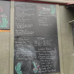 a menu on a blackboard