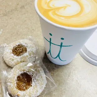 Oat milk latte and cookies.