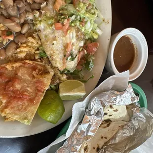 Fish plate with flour tortilla
