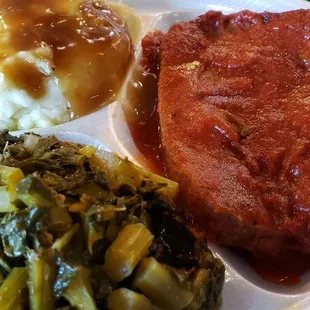 Friday Special - Meatloaf with 2 sides (Mashed Potatoes and Collard Greens)
