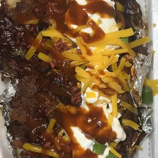 Chopped beef Baked Potato with EVERYTHING!