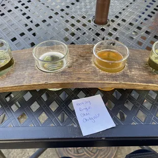 My flight:  Bone Dry, Ginger, Chai-der, and Chilly Willy.