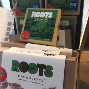 Award Winning, hand crafted and roasted chocolates by local Roots Chocolate are available to satisfy your chocolate desires