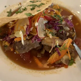 Pozole... delicious!  Pork.