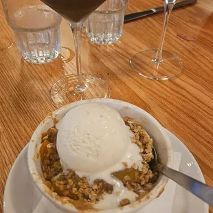 Espresso Martinis and Peach Crisp dessert