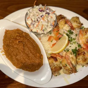 Stuffed Shrimp with Cole Slaw and Sweet Potato Mash