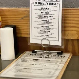 a menu on a clipboard
