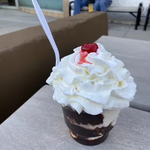 Their sundae of the week was delish and had plenty of hot fudge and doughnut holes!