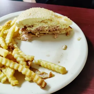 Chicken cordon Bleu sandwich. Cut in half because it&apos;s huge.