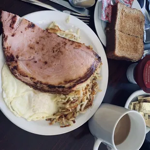&quot;The Granny&quot; (eggs over easy - perfect) with Ham, whole wheat toast &amp; coffee - Yummmmm!
