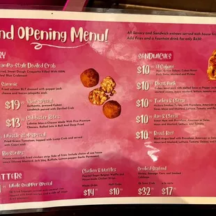 Grand Opening Menu. Don&apos;t forget to ask about desserts and drinks, not listed here!