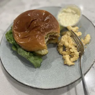 Catfish sandwich and jalapeño mac and cheese