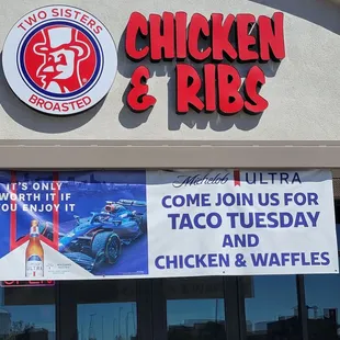 Outside the restaurant.