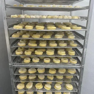 a rack full of donuts