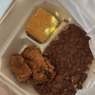 Red beans and rice with fried chicken &amp; cornbread