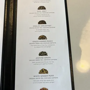 Tea menu