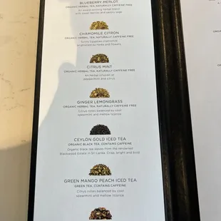 Tea menu