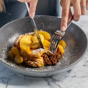 Chocolate Filled French Toast topped with  Cinnamon Apples