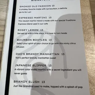 Drink menu