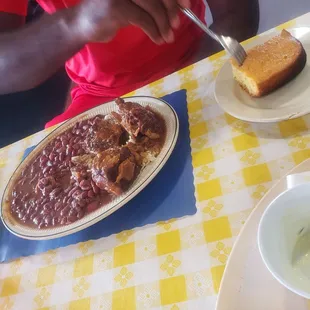 Oxtails, red beans and rice, cornbread