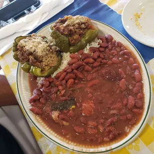 Stuffed peppers, red beans and rice