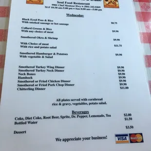 Wednesday menu