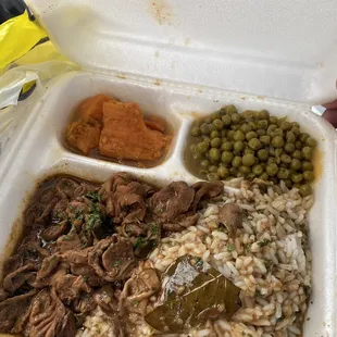 Chitterlings, Yams, Sweet Peas, and Rice &amp; Gravy