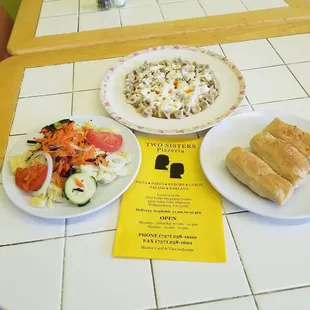 Homemade Turkish Manti served with a side salad and homemade breadsticks!