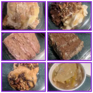 Top left to right Banana pudding cheesecake Caramel brownie cheesecake Strawberry cake German chocolate cake Turtle cookies Peach cobbler