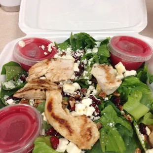 The Cranberry chicken salad is delicious and they deliver !
