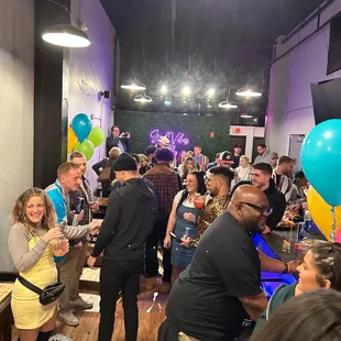 This is not the whole bar by any means lol just the back corner behind the axe throwing where everyone was tucked away for the surprise :)