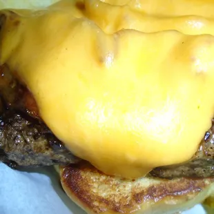 Bacon cheese burger, close-up.