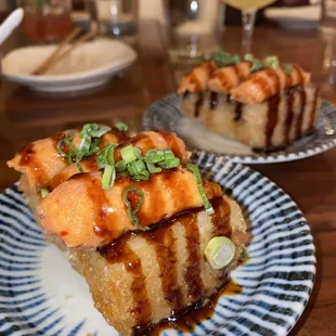 two plates of food on a table