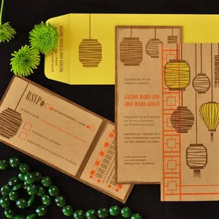 Custom Chinese Lantern Letterpress Wedding Invitation