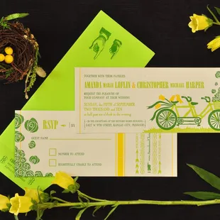Custom Tandem Bike Letterpress Wedding Invitation