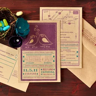 Custom Rustic Letterpress Wedding Invitation