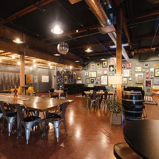 a large room with tables and chairs