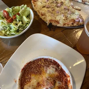 Hawaiian five oh my, bowl of meatballs and Caesar salad