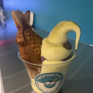 Mango and Ube Swirl with Ube Jam filling and matcha powder on top