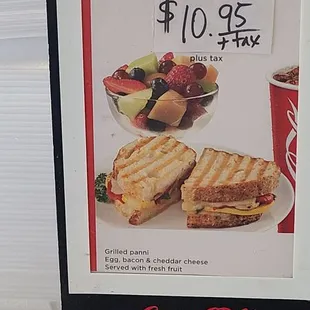 a menu for a sandwich