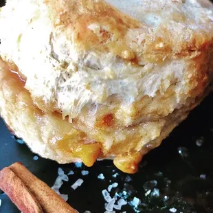 Sea-salted butterscotch and dried Fuji apple biscuit with dark rum cinnamon butter