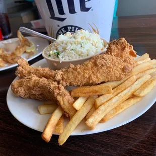 Look how good!  -1 fish and 3 Shrimp platter with 2 sides. $12