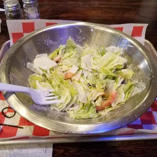 Crispy cold salad and juicy jumbo shrimp.