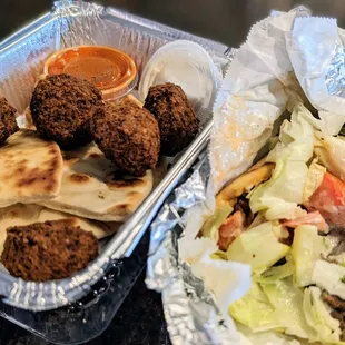 Side of falafel (comes with pita bread) and the lamb gyro (the lamb meat is so good)