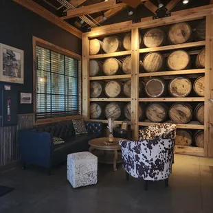 barrels stacked on the wall